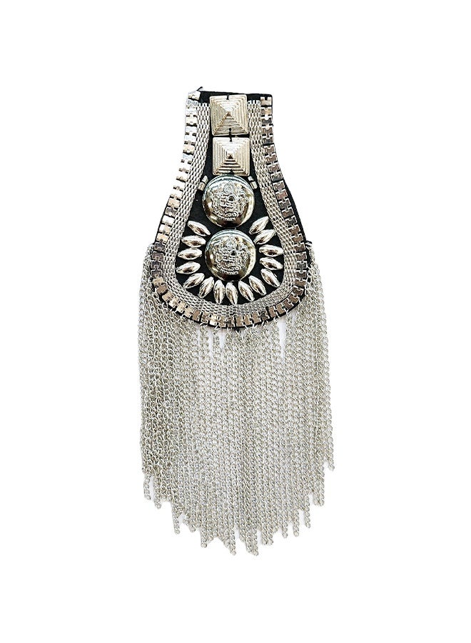 Studded Metal Tassel Chain Shoulder Pin with Pin - Image 2