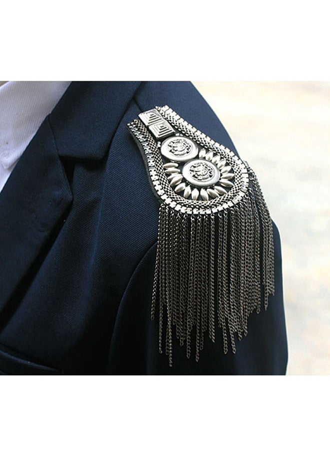 Studded Metal Tassel Chain Shoulder Pin with Pin - Image 5