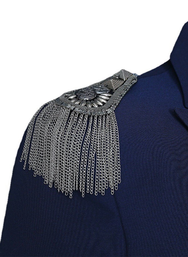 Studded Metal Tassel Chain Shoulder Pin with Pin - Image 4