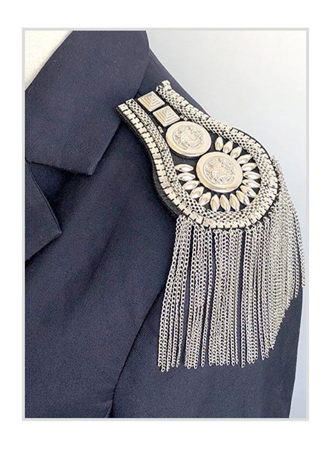 Studded Metal Tassel Chain Shoulder Pin with Pin - Image 3