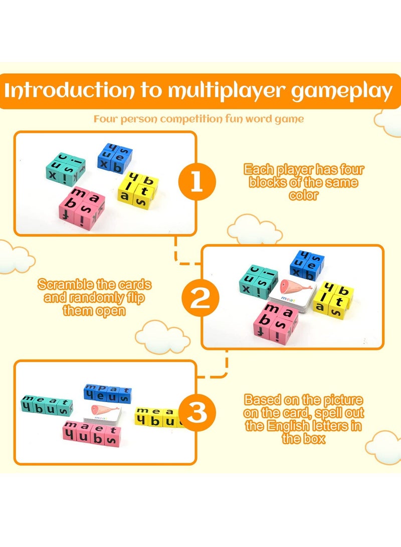 Spelling Game for Wooden Blocks Crossword Puzzles With 40 Cards Matching Letter Game Toys for Kids Montessori Learning Toy Color Alphabet Letters Matching Flash Cards for Age 3+ Kids