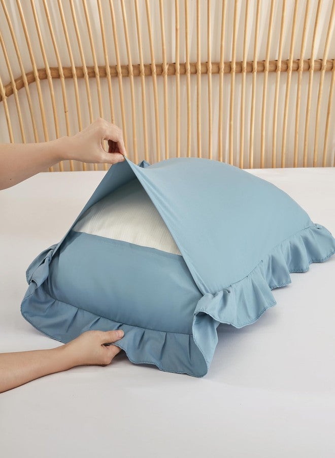 JANZAA Twin Comforter Set Mineral Blue Ruffle Comforter with 1 Pillowcase Soft Twin Size Bed Spread Set Vintage Farmhouse Bed Comforter Set Fluffy Shabby Chic Bedding for All Season - Image 5