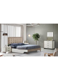 DANUBE HOME سرير V2 Gordion King (180x200cm) قوي ومتين بتصميم عصري خشبي مزدوج وأثاث سرير هادئ ومريح وإطار سرير L190xW208.6xH118 سم كريمي فاتح  - Image 2