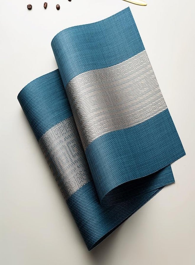 KitchEase Rectangular Crossweave Woven PVC Vinyl Non-Slip Insulation Heat-Resistant & Waterproof Stain Resistant Washable Placemat for Dining & Kitchen Table-(Midnight Blue, Set of 6) - Image 3