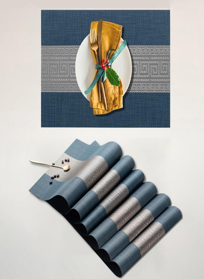 KitchEase Rectangular Crossweave Woven PVC Vinyl Non-Slip Insulation Heat-Resistant & Waterproof Stain Resistant Washable Placemat for Dining & Kitchen Table-(Midnight Blue, Set of 6) - Image 1