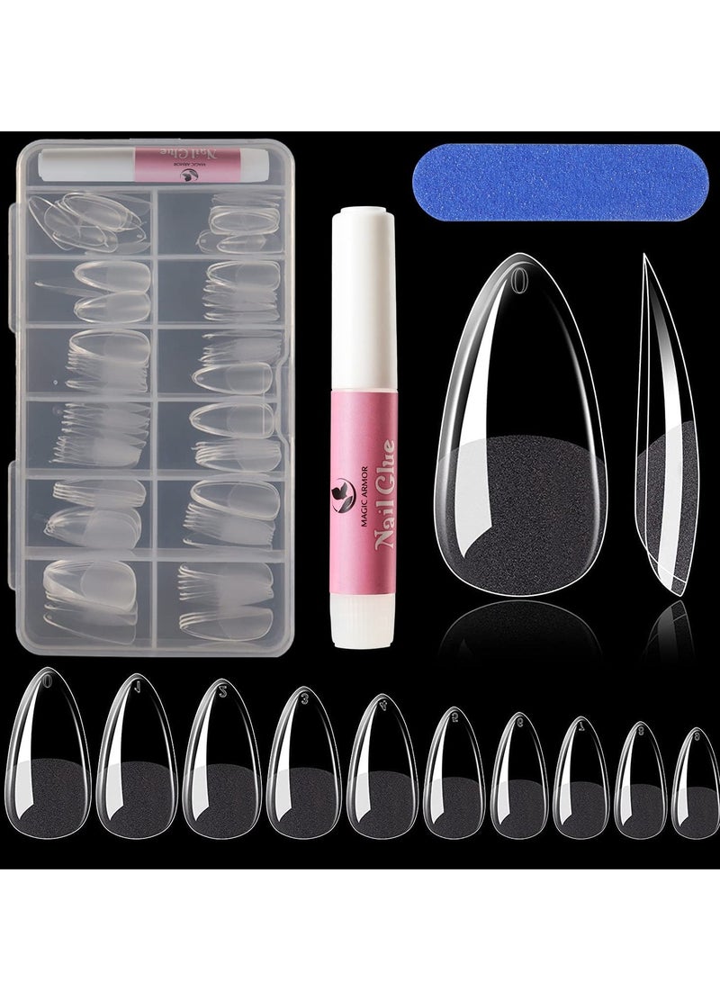 Almond Fake Gel Nail Tips, 120pcs Almond Press On Nails, Medium French Design, Clear Full Cover Artificial Nails with Nail Glue, 10 Sizes for Home DIY and Salon - Image 1
