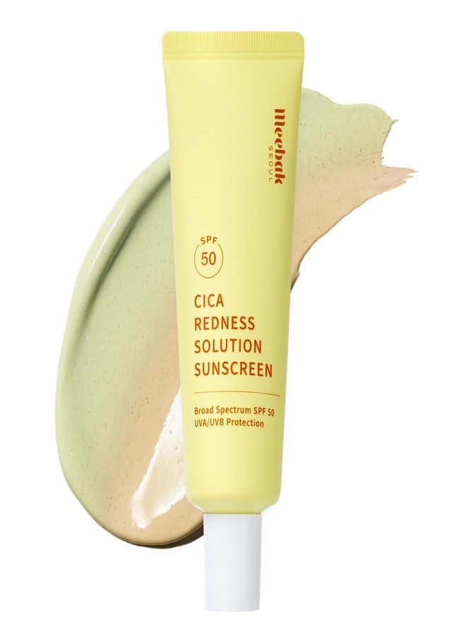 Meebak Cica Redness Solution Sunscreen - Color Corrector SPF 50, Green to Beige CC Cream with Centella and Ceramide - Redness Reducing Skincare for Fair-to-Medium Skin Tones - Korean Sunscreen - Image 1