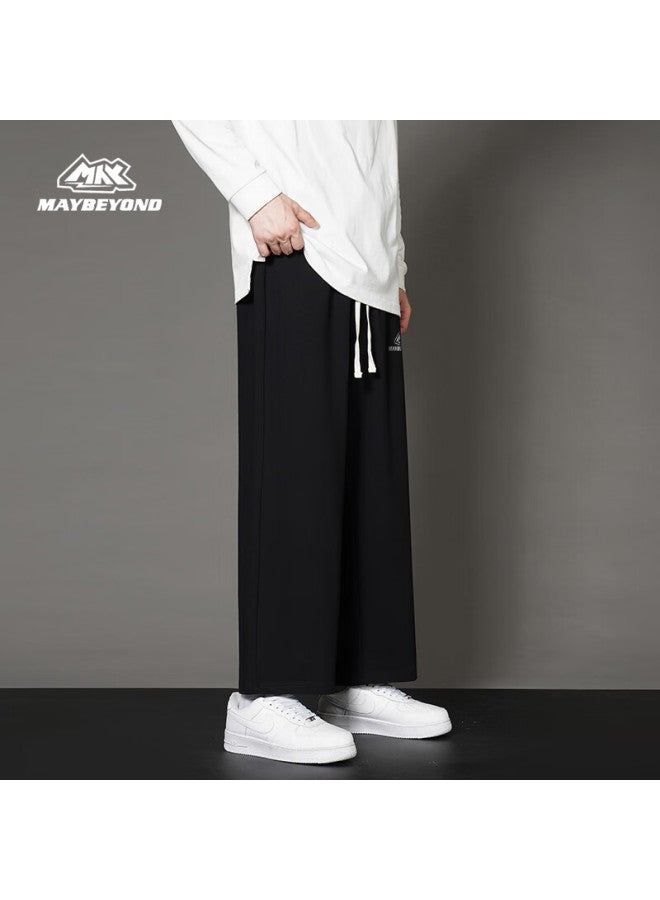 Maybeyond Men's Casual Pants, Summer Nine-point Straight-leg Trousers, Ice Silk Sports Pants, Loose-fitting Draping Pants For Men, Ma21 Black 2XL - Image 2