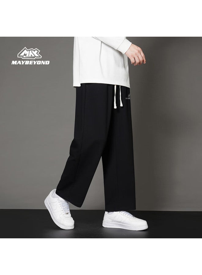 Maybeyond Men's Casual Pants, Summer Nine-point Straight-leg Trousers, Ice Silk Sports Pants, Loose-fitting Draping Pants For Men, Ma21 Black 2XL - Image 3