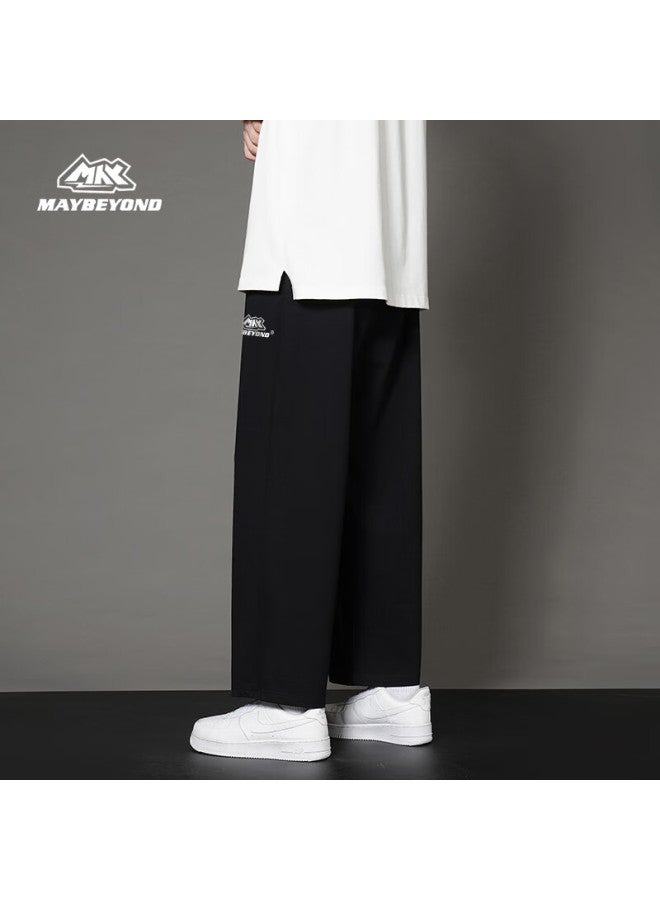 Maybeyond Men's Casual Pants, Summer Nine-point Straight-leg Trousers, Ice Silk Sports Pants, Loose-fitting Draping Pants For Men, Ma21 Black 2XL - Image 4