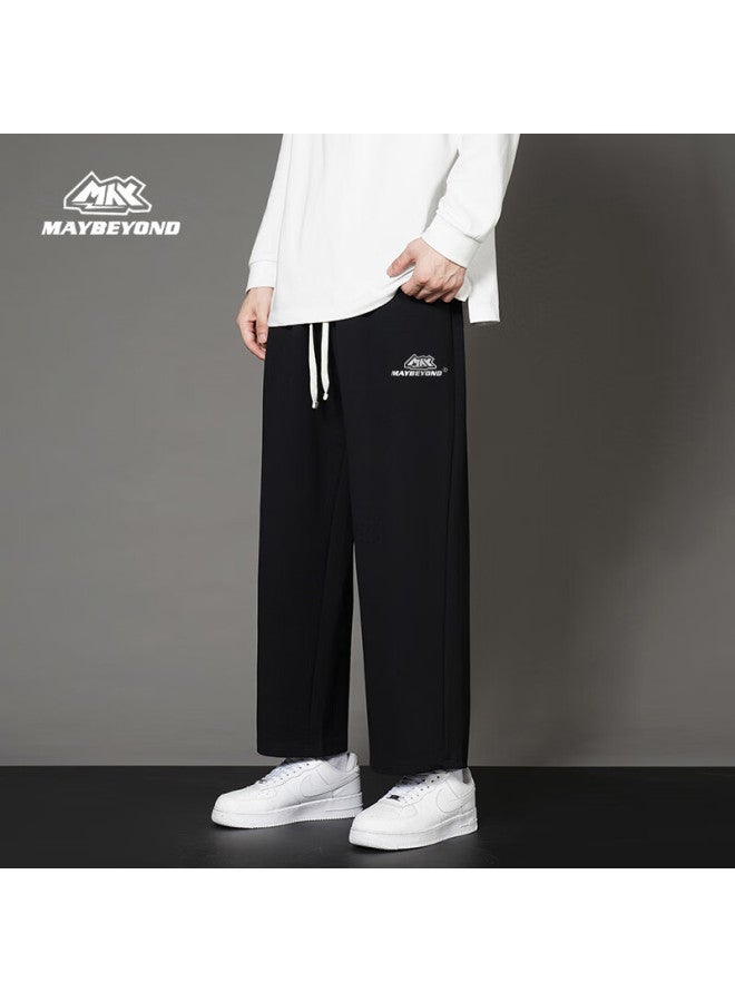 Maybeyond Men's Casual Pants, Summer Nine-point Straight-leg Trousers, Ice Silk Sports Pants, Loose-fitting Draping Pants For Men, Ma21 Black 2XL - Image 5