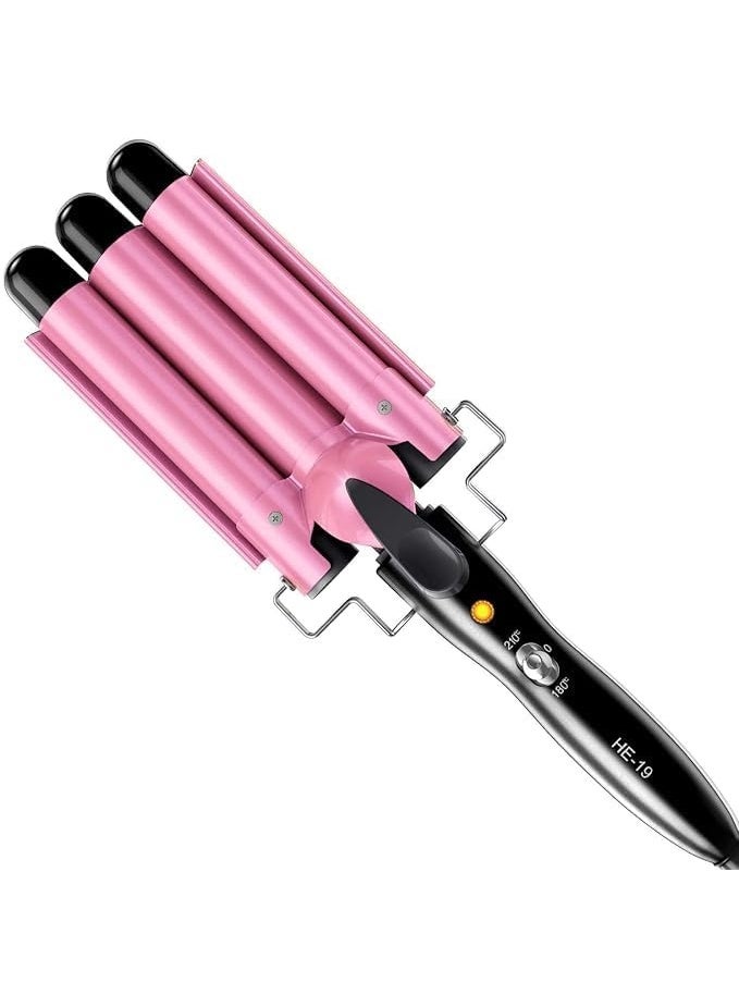 MUNTAQI Triple Barrel Hair Curler with LCD Display – Fast Heating Ceramic Wave Iron, 3 Barrel Curling Iron Wand for Beach Waves, Adjustable Temp Hair Waver for All Hair Types - Image 1