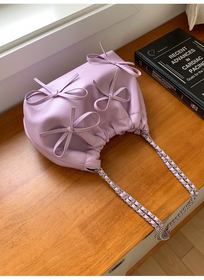 Generic - Spring Bow Chain Bag Women's Small Fresh Shoulder Bag Female Niche Soft Leather Pleated Bucket Bag - Image 1