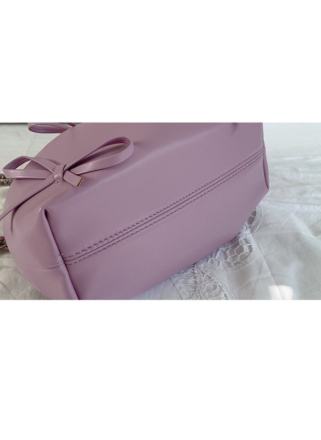 Generic - Spring Bow Chain Bag Women's Small Fresh Shoulder Bag Female Niche Soft Leather Pleated Bucket Bag - Image 1