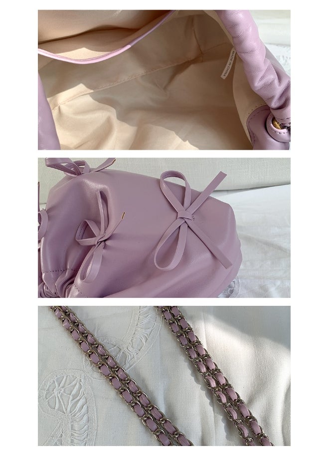 Generic - Spring Bow Chain Bag Women's Small Fresh Shoulder Bag Female Niche Soft Leather Pleated Bucket Bag - Image 1