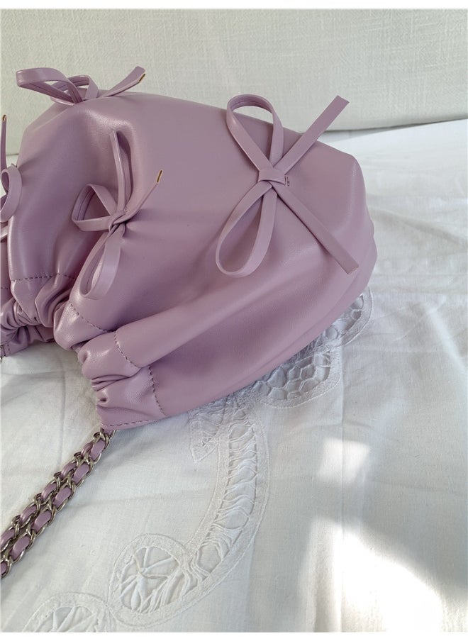 Generic - Spring Bow Chain Bag Women's Small Fresh Shoulder Bag Female Niche Soft Leather Pleated Bucket Bag - Image 1