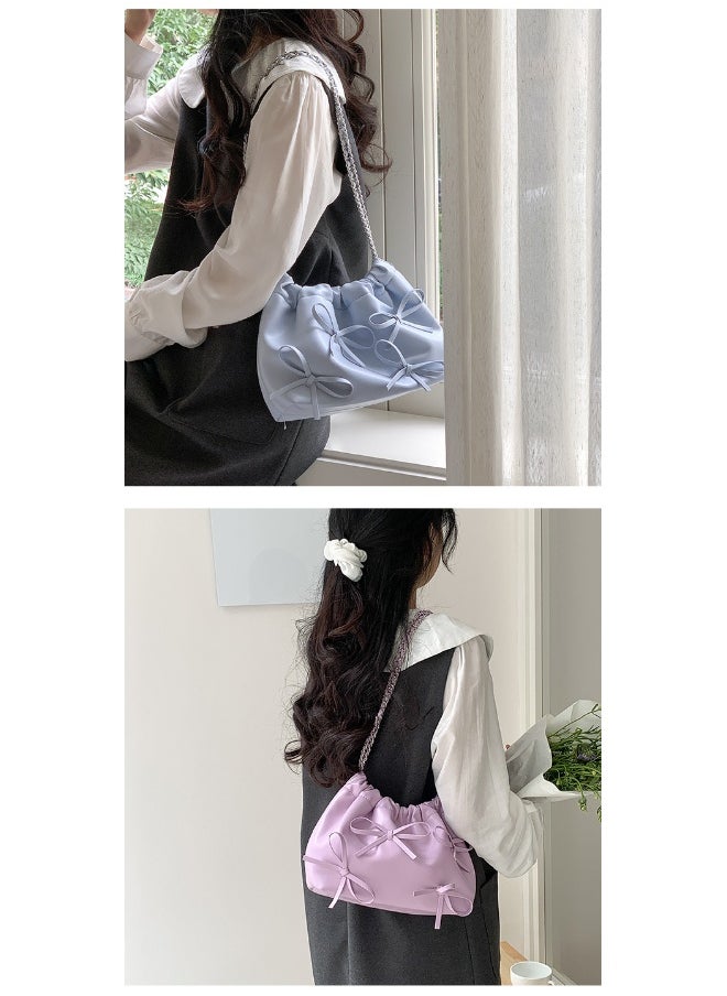 Generic - Spring Bow Chain Bag Women's Small Fresh Shoulder Bag Female Niche Soft Leather Pleated Bucket Bag - Image 1