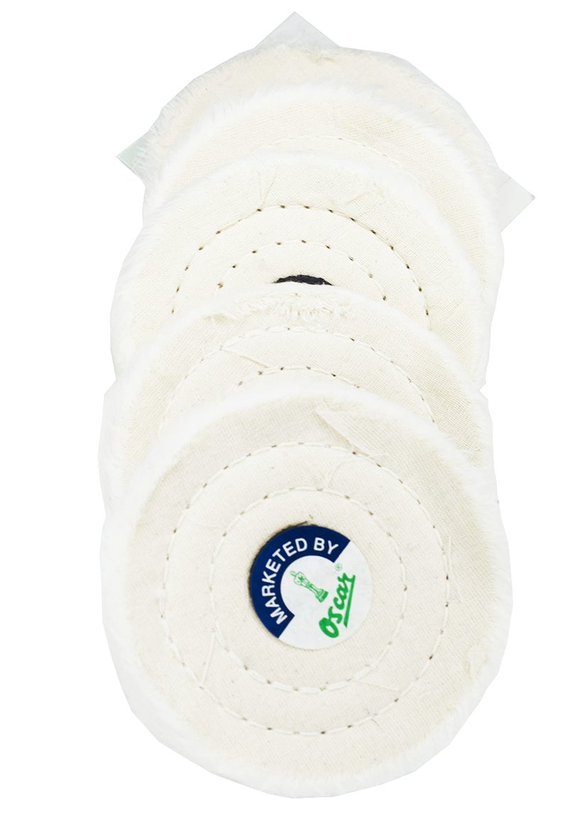 OSCAR5 PC 4” x 50 Ply White Cotton Buffing Wheels | Stitch Polishing Wheel Set for Metal, Steel, Jewellery & Auto Finishing | High-Performance Buffing Pads - Image 2