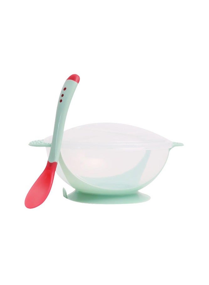 Sharpdo Suction Feeding Bowl with Temperature Sensing Spoon for Baby Silicone Non-Toxic Odourless and Harmless Material  BPA Free Dessert Food Feeding Tableware Set for Kids Green - Image 1