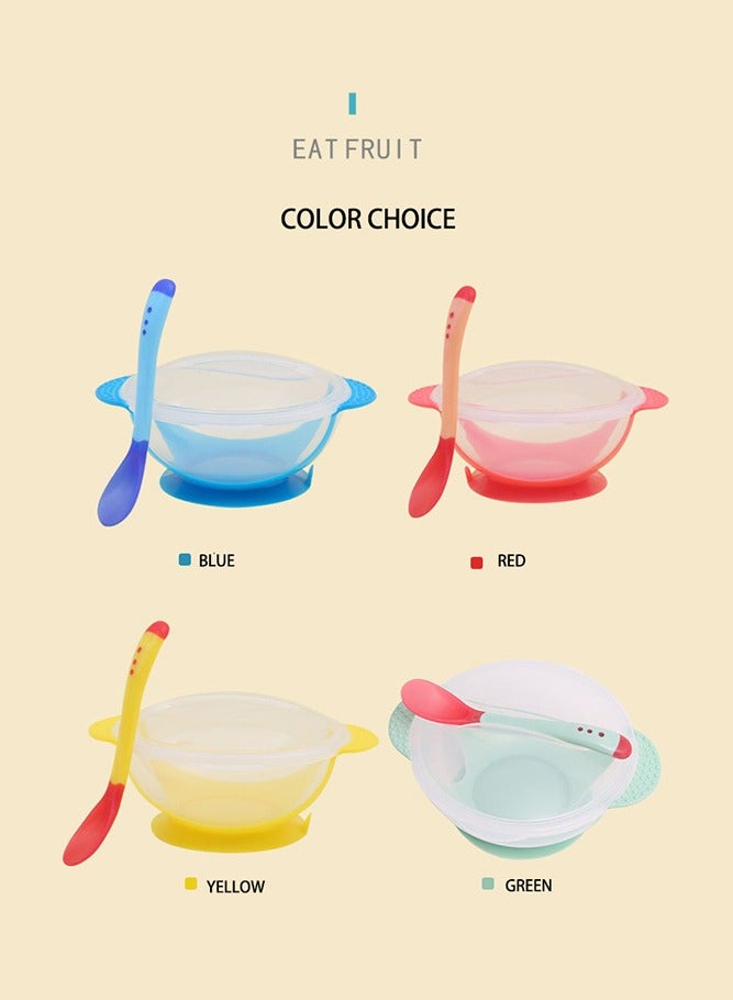 Sharpdo Suction Feeding Bowl with Temperature Sensing Spoon for Baby Silicone Non-Toxic Odourless and Harmless Material  BPA Free Dessert Food Feeding Tableware Set for Kids Green - Image 5