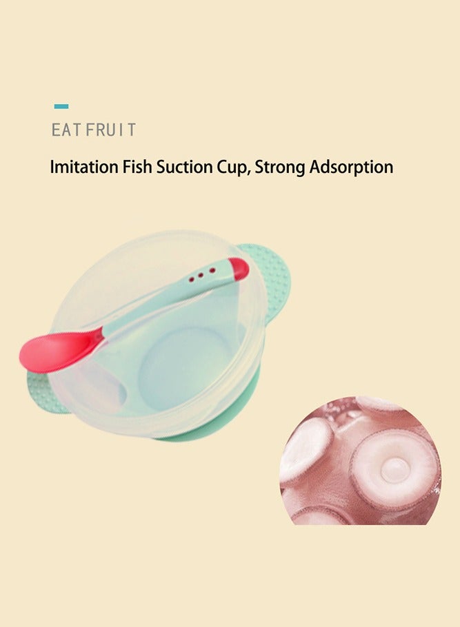 Sharpdo Suction Feeding Bowl with Temperature Sensing Spoon for Baby Silicone Non-Toxic Odourless and Harmless Material  BPA Free Dessert Food Feeding Tableware Set for Kids Green - Image 3