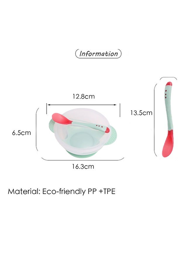 Sharpdo Suction Feeding Bowl with Temperature Sensing Spoon for Baby Silicone Non-Toxic Odourless and Harmless Material  BPA Free Dessert Food Feeding Tableware Set for Kids Green - Image 2