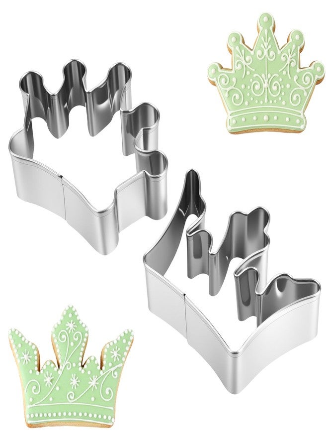 Macuezu 2 PCS Crown Cookie Cutter, Metal Princess Cookies Cutter, Stainless Steel Queen Cookie Cutters Fondant Cutters Set for Party, Holiday - Image 1