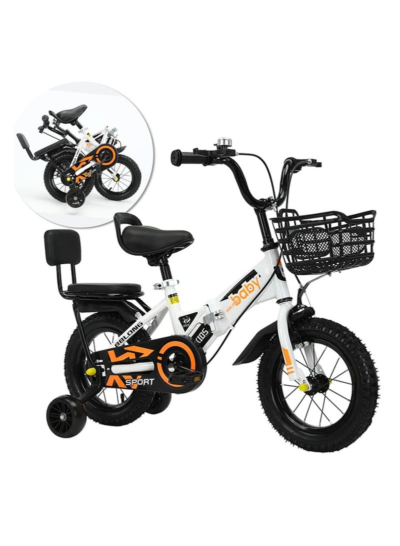 0TO1 TECH Kids Bike, 14 Inch Foldable Children Bikes for Boys Girls Age 3-7 Years With Self-Illuminating Training Wheels, Removable Basket, Children Bicycle with Passenger Rear Seat - Image 1