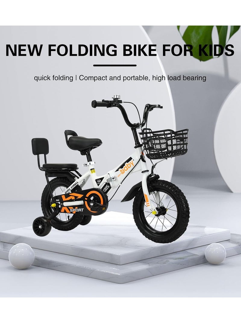 0TO1 TECH Kids Bike, 14 Inch Foldable Children Bikes for Boys Girls Age 3-7 Years With Self-Illuminating Training Wheels, Removable Basket, Children Bicycle with Passenger Rear Seat - Image 2