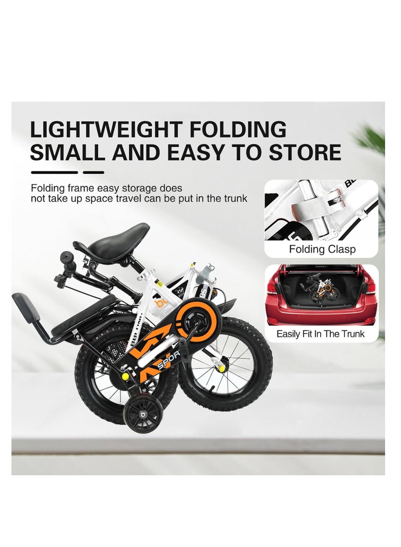 0TO1 TECH Kids Bike, 14 Inch Foldable Children Bikes for Boys Girls Age 3-7 Years With Self-Illuminating Training Wheels, Removable Basket, Children Bicycle with Passenger Rear Seat - Image 5