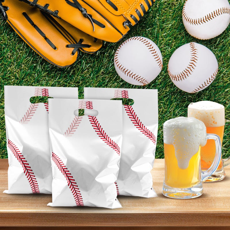 Nelisylux Baseball Party Favors Goodie Bags - 50 Pcs Baseball Gift Bags Sport Themed Party Favors Baseball Treat Bags for Team Goody Candy Snack Bag for Birthday Presents Packing Storage Supplies (White, Red) - Image 2