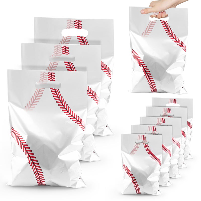 Nelisylux Baseball Party Favors Goodie Bags - 50 Pcs Baseball Gift Bags Sport Themed Party Favors Baseball Treat Bags for Team Goody Candy Snack Bag for Birthday Presents Packing Storage Supplies (White, Red) - Image 1