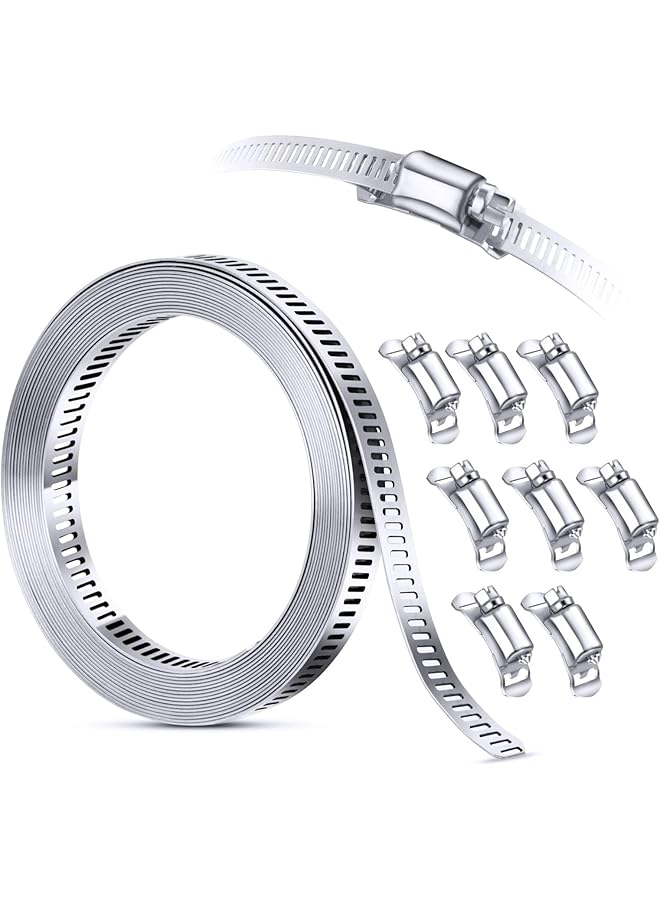 promass Stainless Steel Hose Clamp, 304 Stainless Steel Hose Clamp Assortment Kit DIY, Can Be Cut 300cm Metal Strap and 6 Stronger Fasteners, Metal Clamps for Intercooler, Pipe, Plumbing, Fuel Line - Image 1