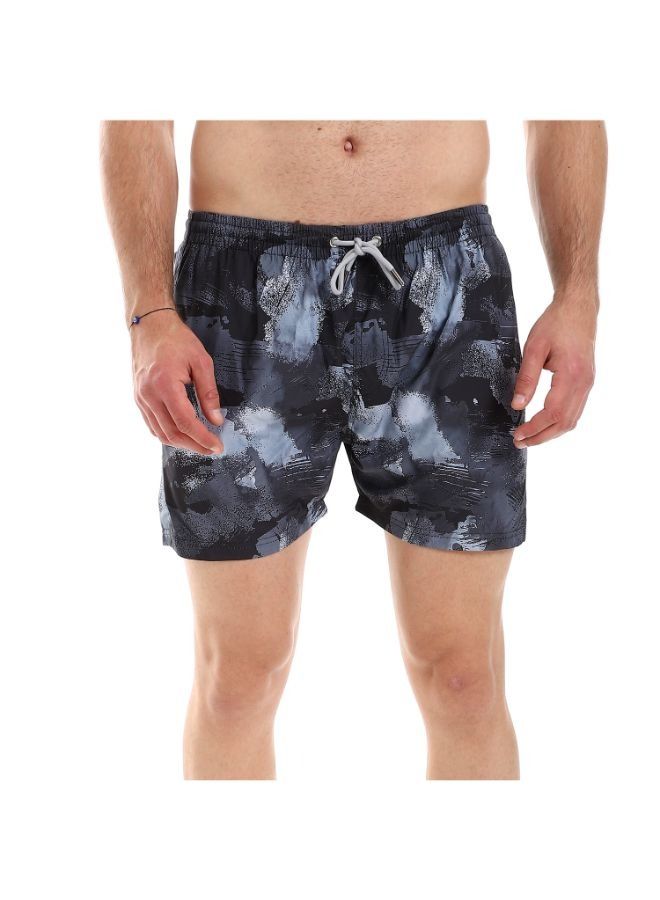 Pavone Elastic Waist Self Patterned with Sided & Back Pockets Swim Shorts -Multicolor - Image 1