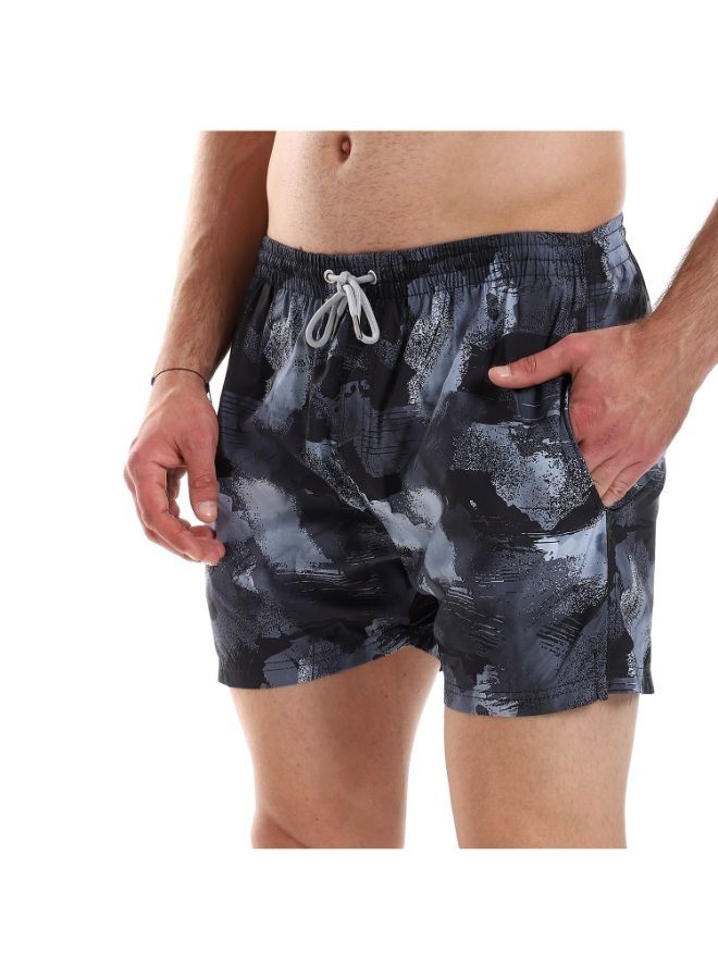 Pavone Elastic Waist Self Patterned with Sided & Back Pockets Swim Shorts -Multicolor - Image 4