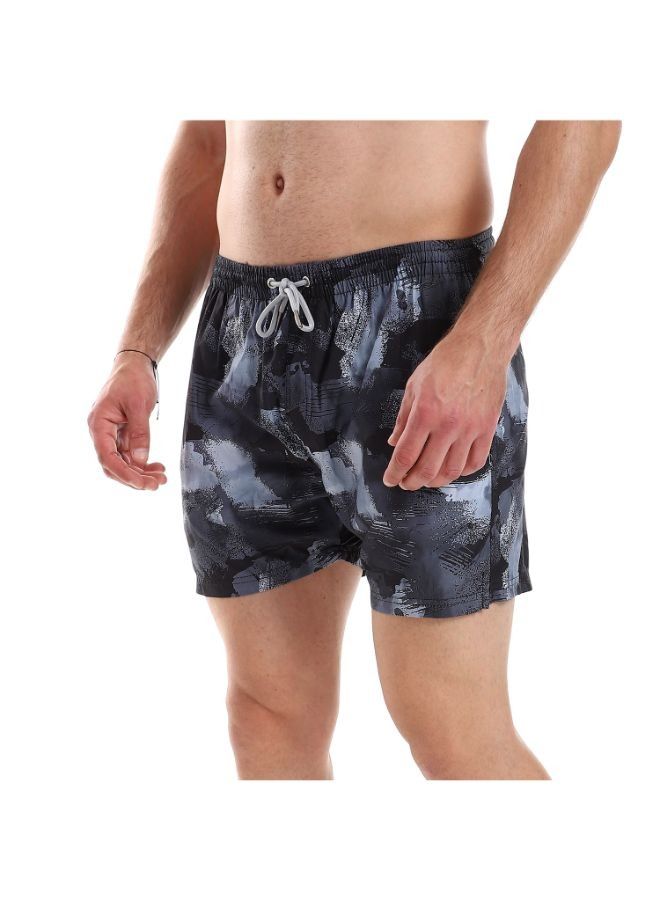 Pavone Elastic Waist Self Patterned with Sided & Back Pockets Swim Shorts -Multicolor - Image 2