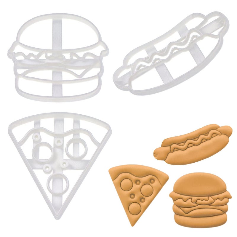 Bakerlogy Set of 3 Fast Food themed cookie cutters (Designs: Hot Dog, Hamburger, and Pizza), 3 pieces - Bakerlogy - Image 1