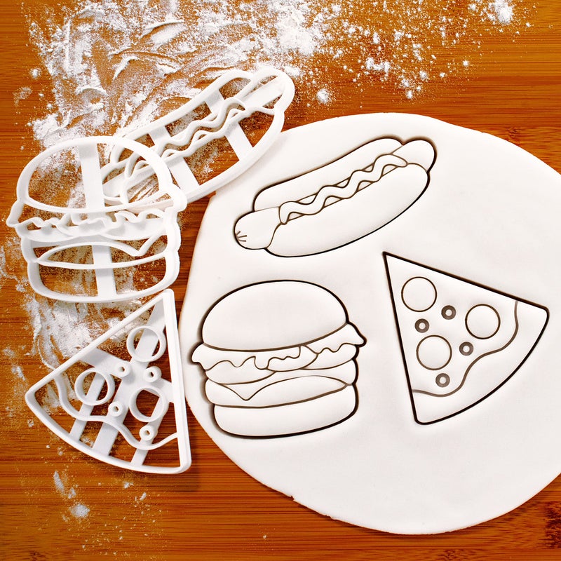 Bakerlogy Set of 3 Fast Food themed cookie cutters (Designs: Hot Dog, Hamburger, and Pizza), 3 pieces - Bakerlogy - Image 3