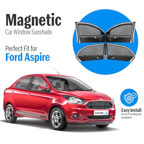 Autofact Magnetic Car Sunshades Compatible with Ford Figo Aspire (Set of 4) – Easy Installation, UV Protection, Keeps Car Cool (Front 2 with Zippers for Easy Access, Rear 2 Without Zippers) - Image 3
