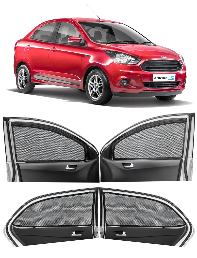 Autofact Magnetic Car Sunshades Compatible with Ford Figo Aspire (Set of 4) – Easy Installation, UV Protection, Keeps Car Cool (Front 2 with Zippers for Easy Access, Rear 2 Without Zippers) - Image 1