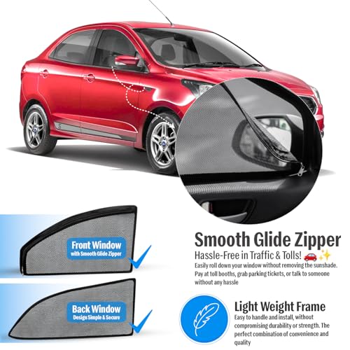 Autofact Magnetic Car Sunshades Compatible with Ford Figo Aspire (Set of 4) – Easy Installation, UV Protection, Keeps Car Cool (Front 2 with Zippers for Easy Access, Rear 2 Without Zippers) - Image 5