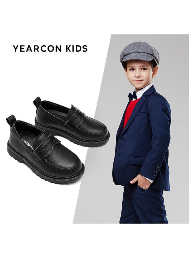 YEARCON Yierkang Children's Leather Shoes For Boys, Summer Black Slip-on Student Leather Shoes, Cowhide Performance Shoes For Boys, Black, Size 34 - Image 1