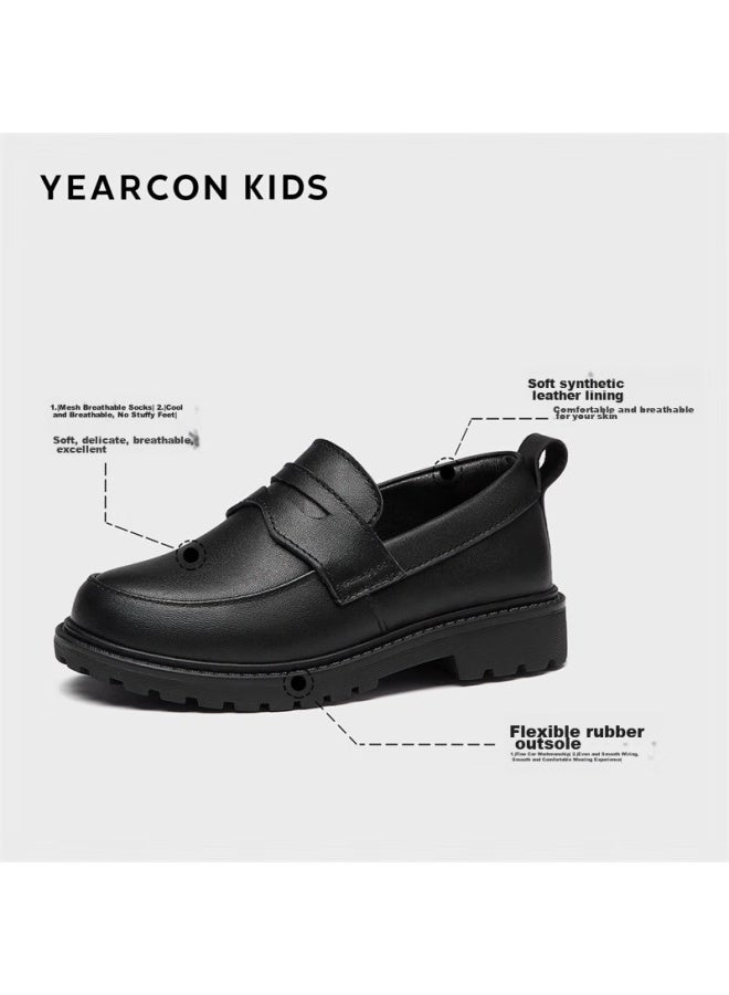 YEARCON Yierkang Children's Leather Shoes For Boys, Summer Black Slip-on Student Leather Shoes, Cowhide Performance Shoes For Boys, Black, Size 34 - Image 2