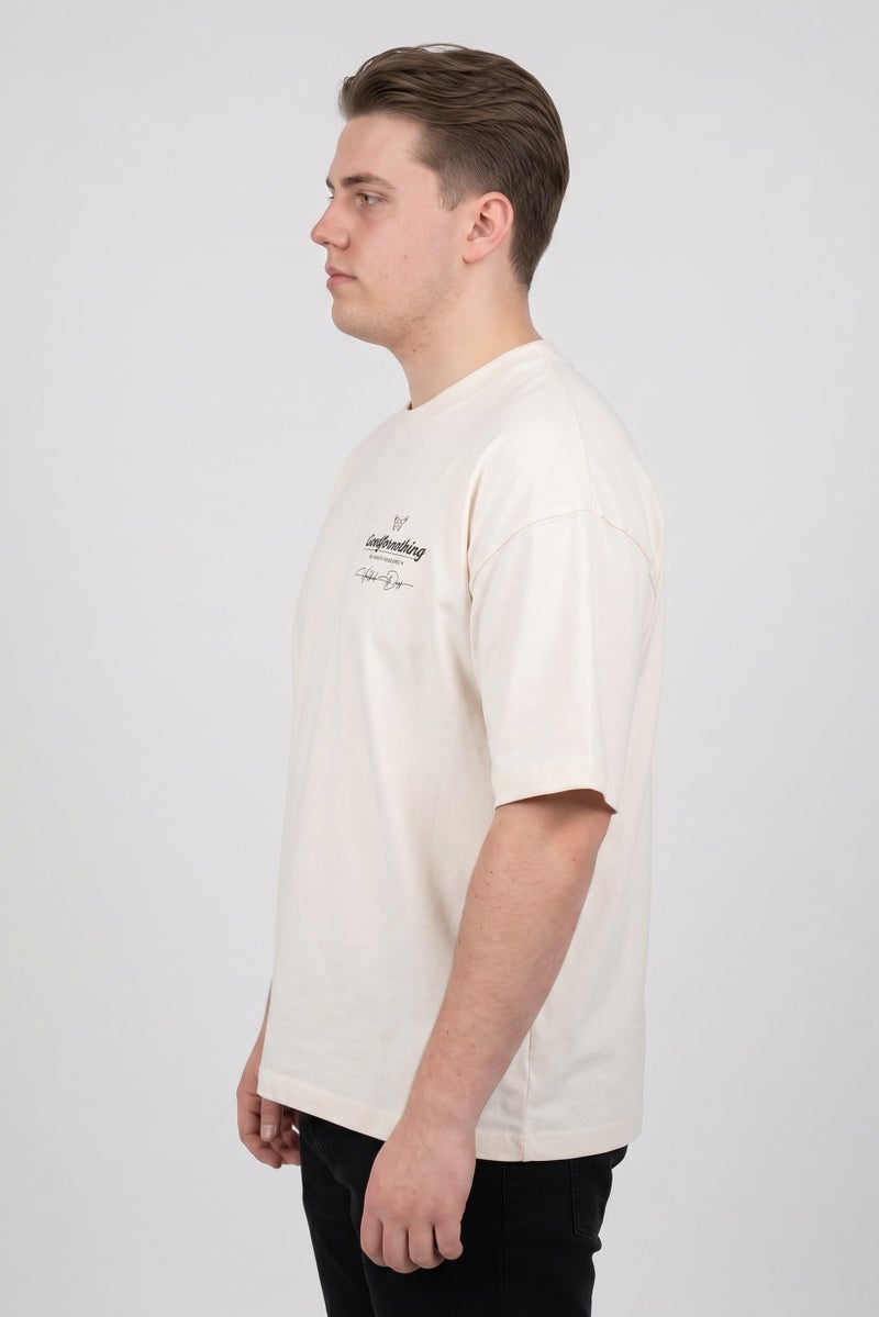 GOOD FOR NOTHING Men Crew Neck Short Sleeve Graphic Print T-Shirt, Off White - Image 3