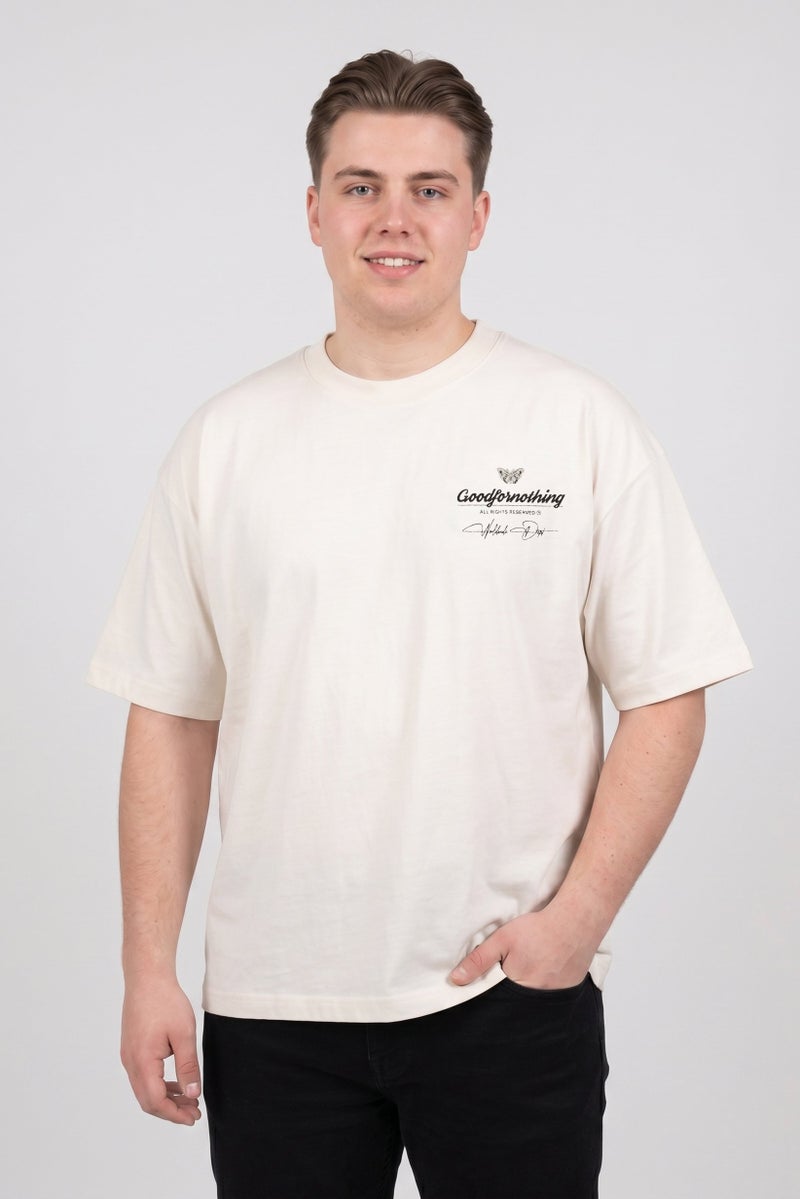 GOOD FOR NOTHING Men Crew Neck Short Sleeve Graphic Print T-Shirt, Off White - Image 1