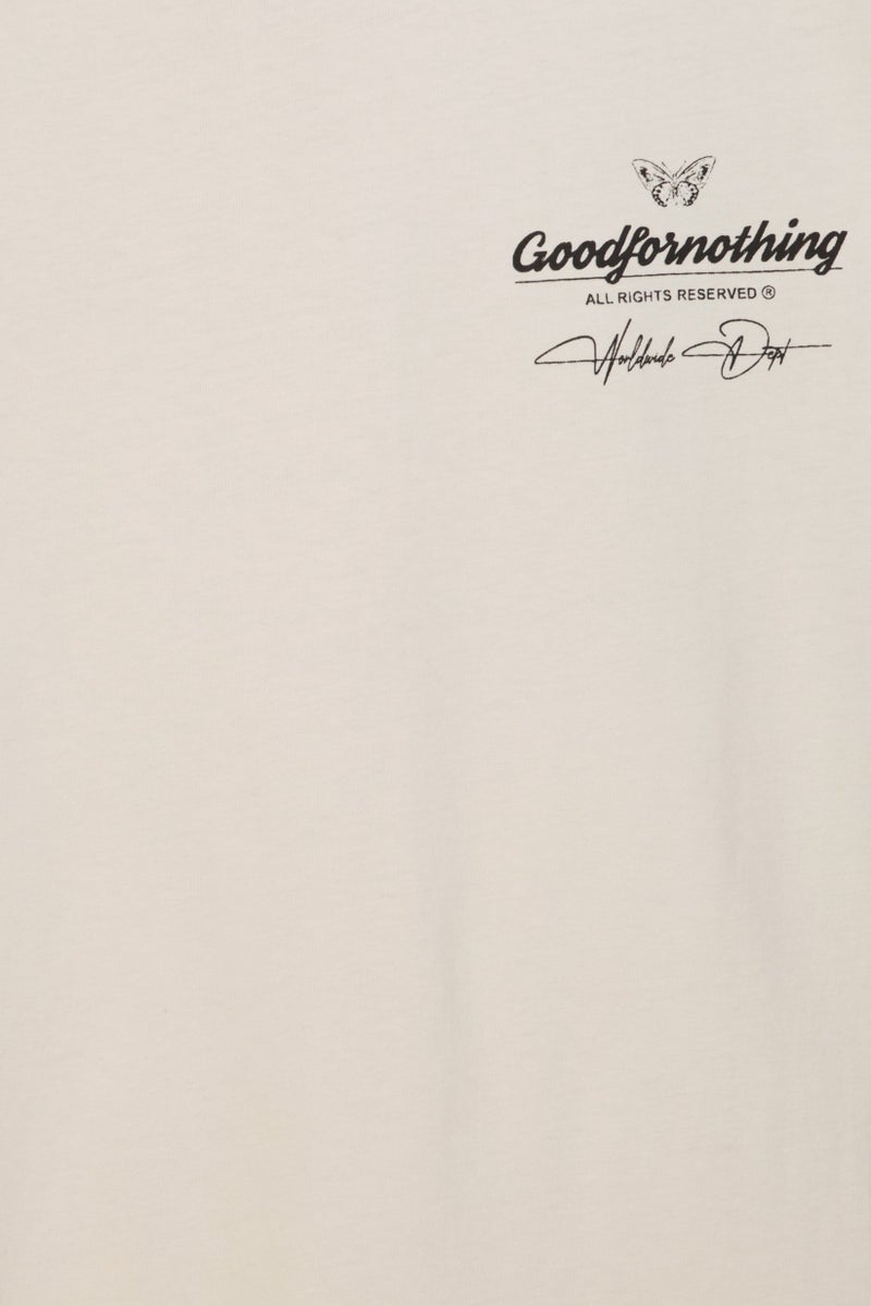 GOOD FOR NOTHING Men Crew Neck Short Sleeve Graphic Print T-Shirt, Off White - Image 5