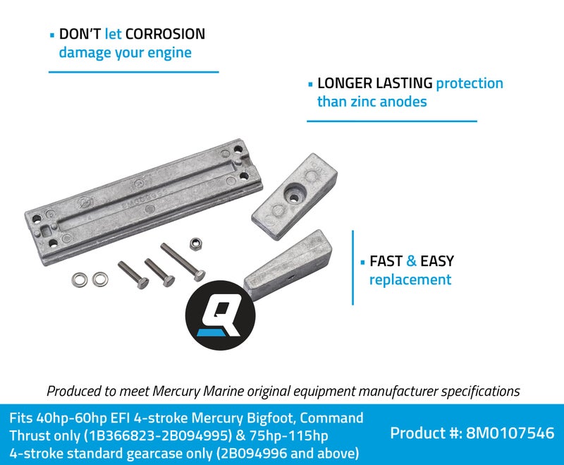 Quicksilver 8M0107546 Aluminum Anode Kit for Select Mercury 40-115 Hp Outboards - Image 2