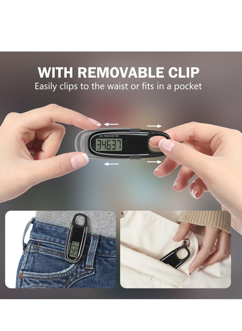 SYOSI - 3D Pedometer for Walking with Removable Clip and Snap Hook Automatically Correct Small and Portable Simple Step Counter Accurate Walking Step Tracker with Big Digital Display for Men Women Black - Image 1