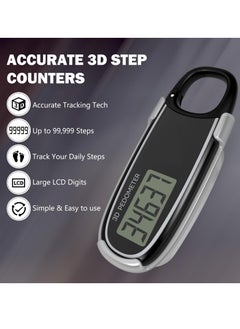 SYOSI 3D Pedometer for Walking with Removable Clip and Snap Hook Automatically Correct Small and Portable Simple Step Counter Accurate Walking Step Tracker with Big Digital Display for Men Women Black  - Image 4