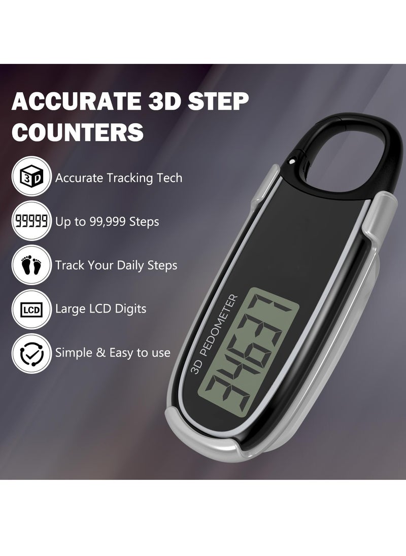 SYOSI - 3D Pedometer for Walking with Removable Clip and Snap Hook Automatically Correct Small and Portable Simple Step Counter Accurate Walking Step Tracker with Big Digital Display for Men Women Black - Image 1